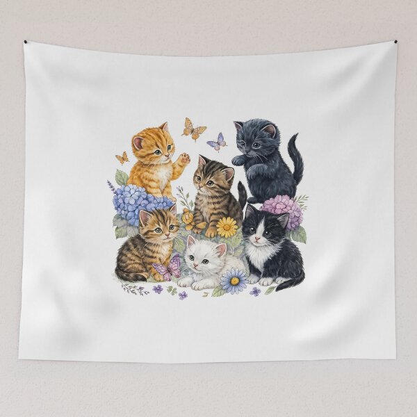 Item preview, Cute Kitten Garden Floral Butterfly Watercolor Art designed and sold by empiric-designs.