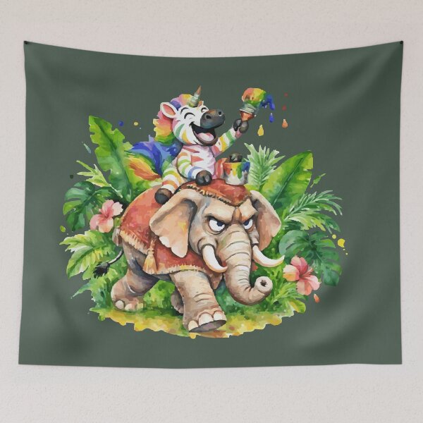 Item preview, Rainbow Zebra Unicorn Rides Colorful Circus Elephant designed and sold by vivendulies.