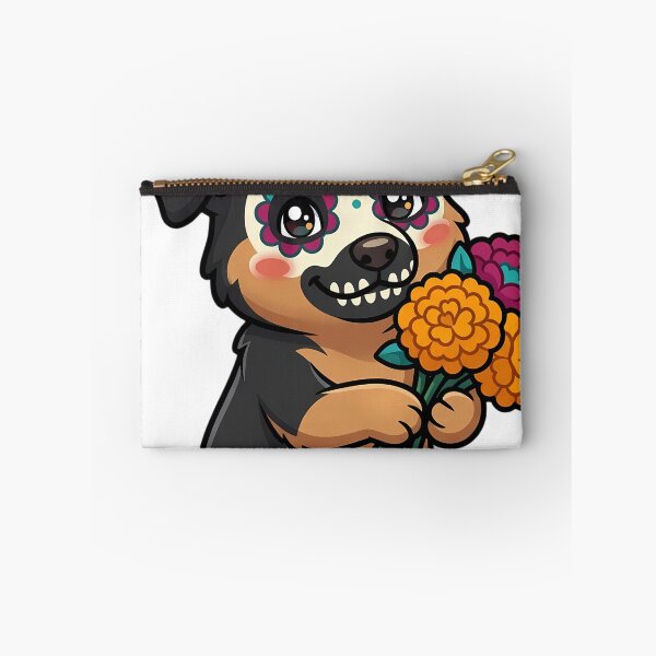 Item preview, Cute Sugar Skull German Shepherd Puppy Holding a Marigold Bouquet designed and sold by pumsquare.