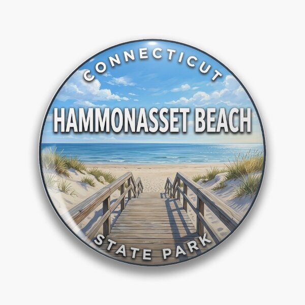 Item preview, Hammonasset Beach State Park Connecticut Summer Boardwalk Round Badge Sticker designed and sold by DetourDgn.