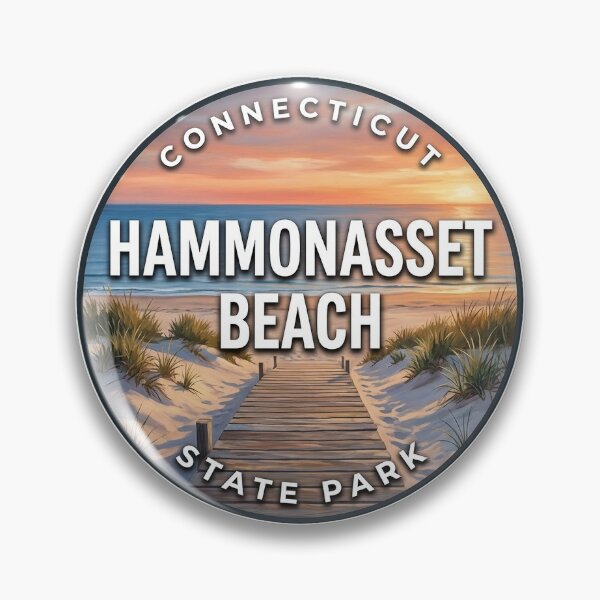 Item preview, Hammonasset Beach State Park Connecticut Golden Sunset Round Badge Sticker designed and sold by DetourDgn.