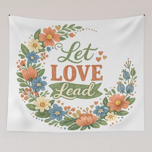 Item preview, Let Love Lead Floral Wreath Cottagecore Positive Quote Botanical Design designed and sold by inkoutninja.