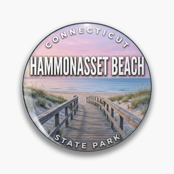 Item preview, Hammonasset Beach State Park Connecticut Pastel Sunrise Round Badge Sticker designed and sold by DetourDgn.
