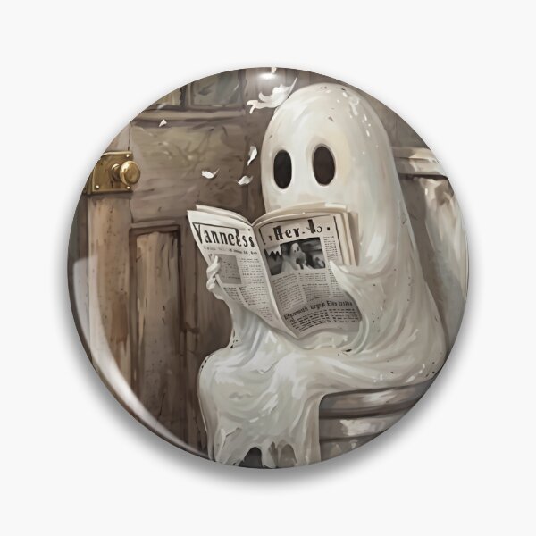 Item preview, Ghost Reading Newspaper on Toilet Poster, Cute Halloween Bathroom Wall Art, Vintage Cottagecore Spooky Decor, Floral Rustic Ghost Painting Print designed and sold by zoes-cott.