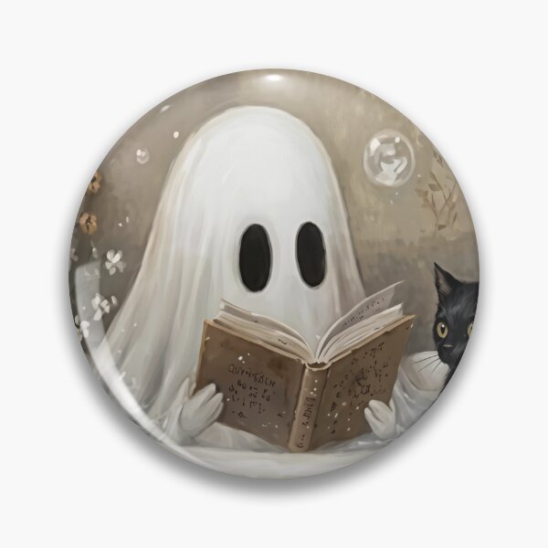 Item preview, Ghost Reading Book in Bathtub Poster, Cute Halloween Bathroom Wall Art, Vintage Cottagecore Spooky Decor, Black Cat Floral Bubbles Ghost Print designed and sold by zoes-cott.