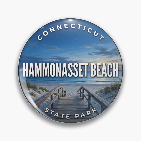 Item preview, Hammonasset Beach State Park Connecticut Blue Hour Round Badge Sticker designed and sold by DetourDgn.