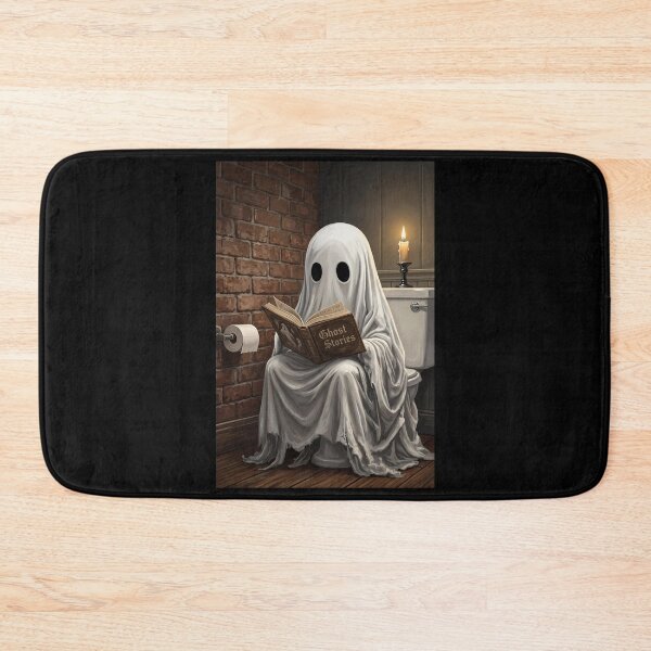 Item preview, Ghost Reading Book on Toilet Poster, Funny Halloween Bathroom Wall Art, Gothic Spooky Decor, Ghost Stories Candle Brick Wall Vintage Print designed and sold by CanvasFuse.