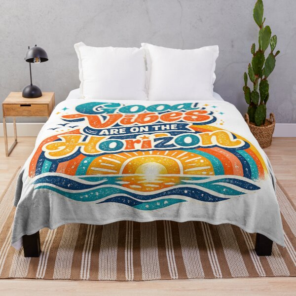 Item preview, Good Vibes Are on the Horizon Retro Sunset Ocean Rainbow Positive Quote designed and sold by inkoutninja.