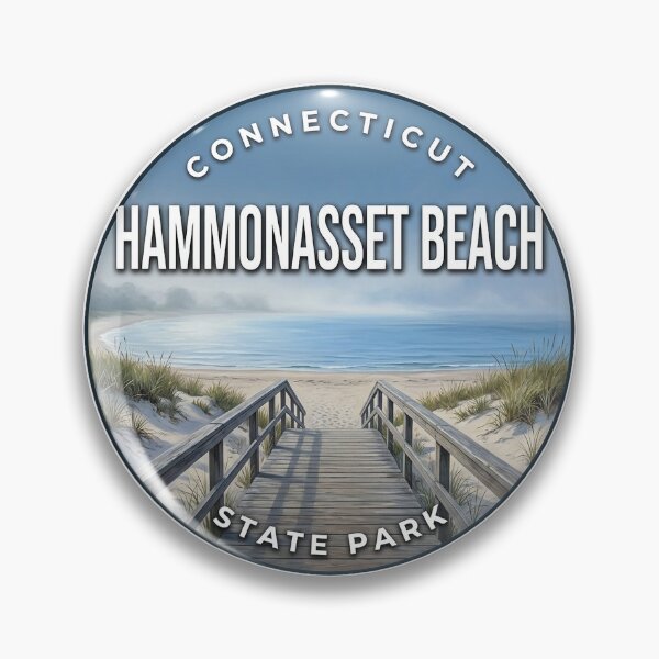 Item preview, Hammonasset Beach State Park Connecticut Misty Morning Round Badge Sticker designed and sold by DetourDgn.