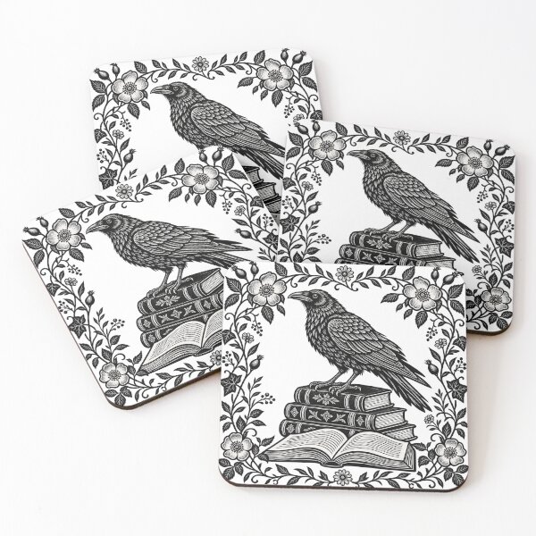Item preview, Bookish Raven Linocut Style, Dark Academia Book Lover, Gothic Reading Raven, Vintage Block Print Aesthetic, Dark Cottagecore, Bookworm Gift designed and sold by Cchotlan.