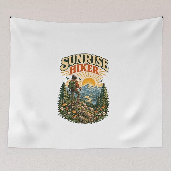 Item preview, Sunrise Hiker – Vintage Mountain Hiking Adventure Nature T-Shirt designed and sold by EssentialsWear.