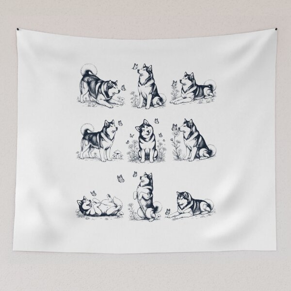 Item preview, Vintage Alaskan Malamute with Butterfly Flower Dog Lover designed and sold by dian-rody-crest.