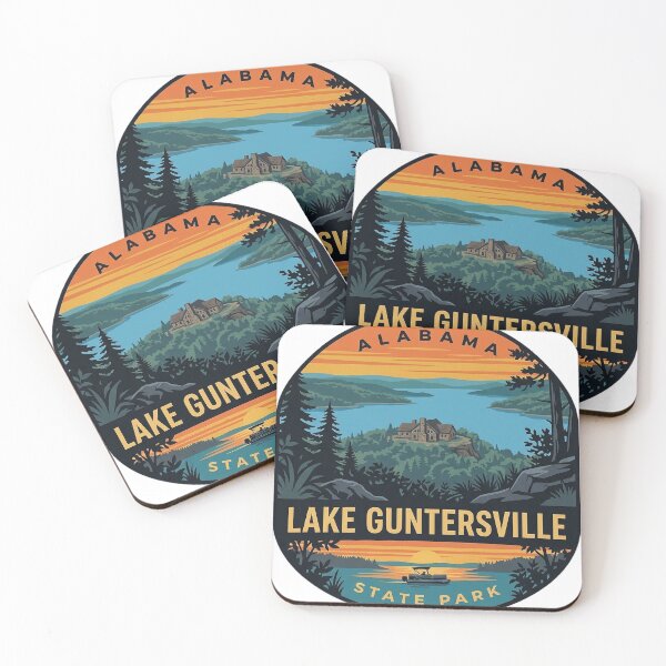 Item preview, Lake Guntersville State Park Alabama Pontoon Sunset Vintage Badge Sticker designed and sold by DetourDgn.