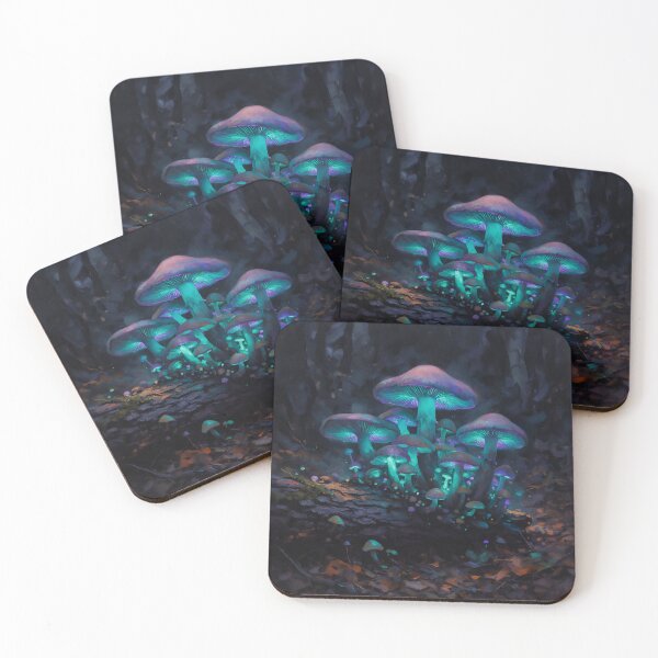 Item preview, Glowing Bioluminescent Mushrooms in Enchanted Dark Forest designed and sold by cr6zym1nd.