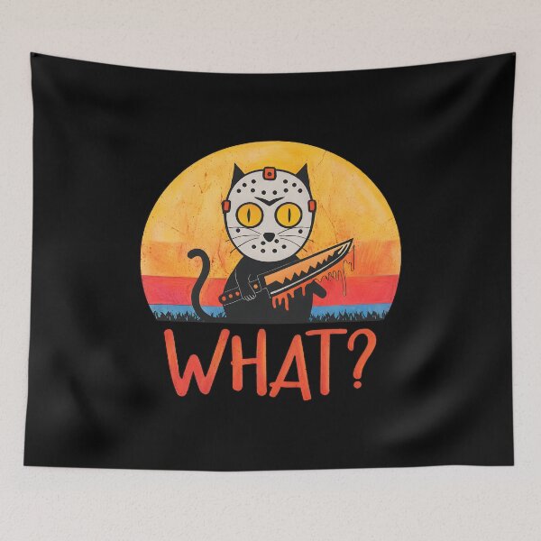 Item preview, Funny Cat Horror Mask Knife What Retro Sunset designed and sold by Dmo3HarkoArt.