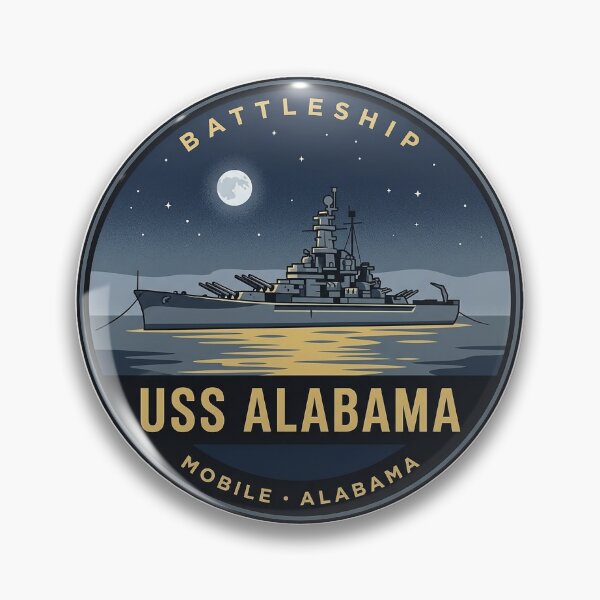 Item preview, USS Alabama Battleship Mobile Alabama Moonlit Bay Vintage Badge Sticker designed and sold by DetourDgn.