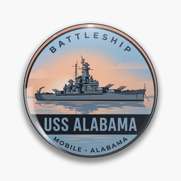 Item preview, USS Alabama Battleship Mobile Alabama Sunrise Vintage Badge Sticker designed and sold by DetourDgn.