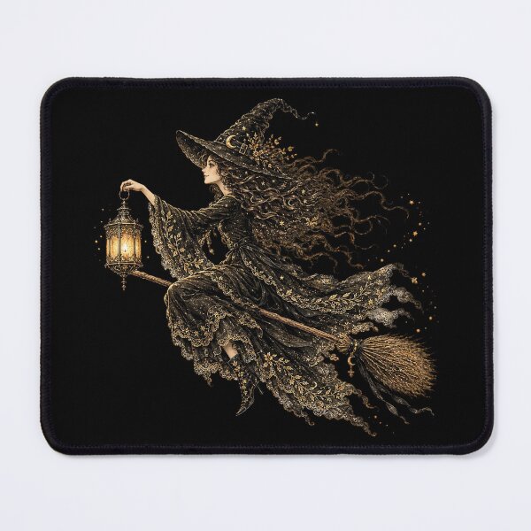 Item preview, Vintage Witch with Lantern and Broom, Golden Halloween Witch, Cozy Autumn Aesthetic, Whimsical Witchy, Fall Halloween designed and sold by Cchotlan.