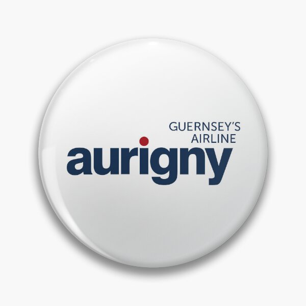 Artikelvorschau, Logo der Fluggesellschaft Aurigny Guernsey, marineblaue Wortmarke mit rotem Punkt entworfen und verkauft von Clothingst.