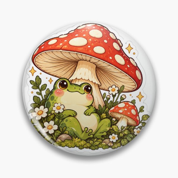 Item preview, Cute Frog on Mushroom Cottagecore Aesthetic Nature Sticker designed and sold by SlapHappyArt.
