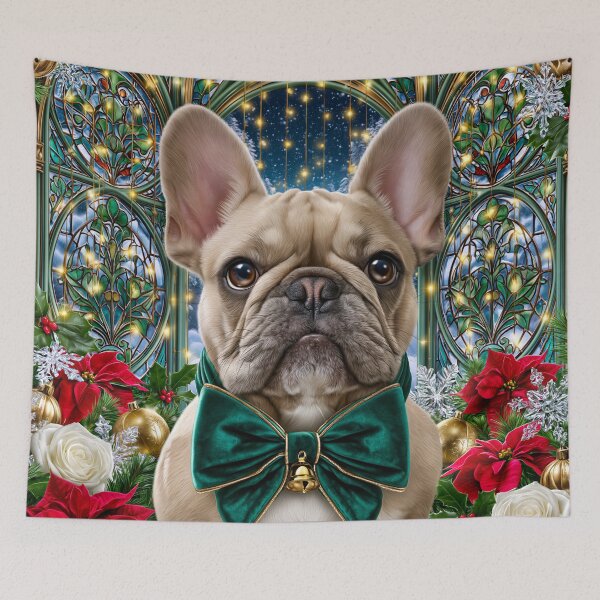 Item preview, Christmas Frenchie in an Enchanted Greenhouse – Art Nouveau Bulldog designed and sold by cipoprimo.
