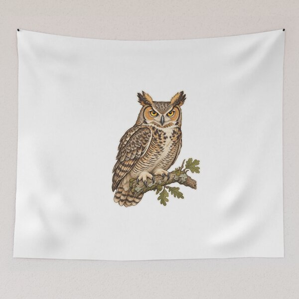 Item preview, Alert Great Horned Owl designed and sold by OddlyNatural.