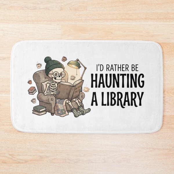 Item preview, Id Rather Be Haunting A Library Skeleton Reading Book Art designed and sold by ArtLabCreations.