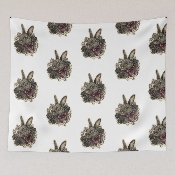 Item preview, Gothic Black Rabbit with Roses designed and sold by JanjjaSoulInk.
