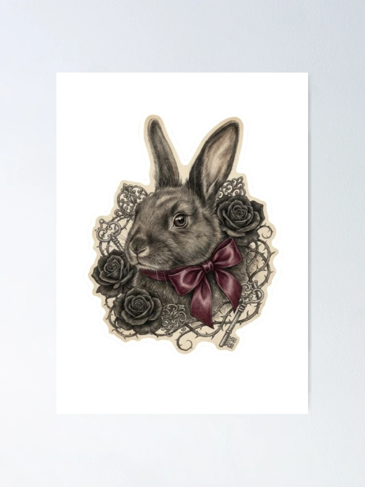 Thumbnail 1 of 3, Poster, Gothic Black Rabbit with Roses designed and sold by JanjjaSoulInk.