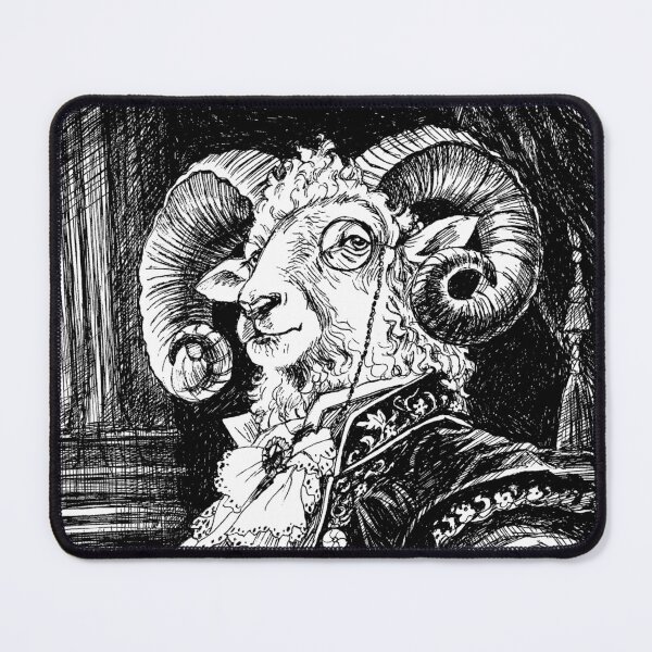 Item preview, Victorian Ram Portrait – Black and White Ink Illustration designed and sold by Ekaterina Biserova.