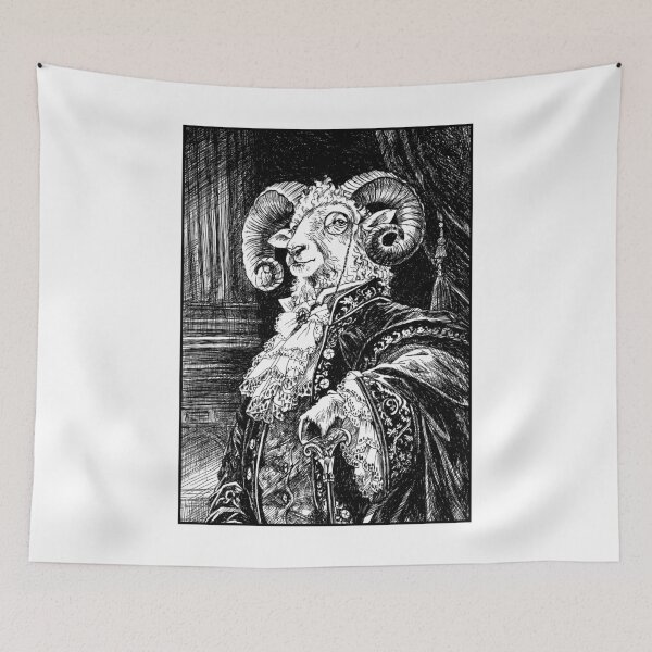 Item preview, Victorian Ram Portrait – Black and White Ink Illustration designed and sold by Ekaterina  Biserova.