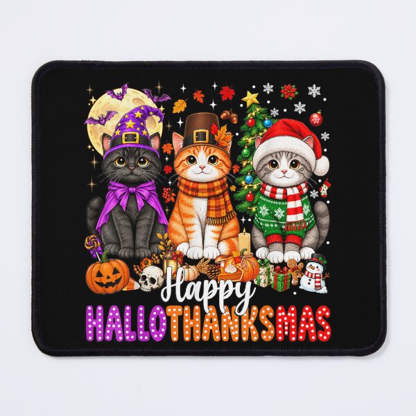 Item preview, Happy HalloThanksMas Cats Halloween Thanksgiving Christmas designed and sold by 68MadagascarZoo.