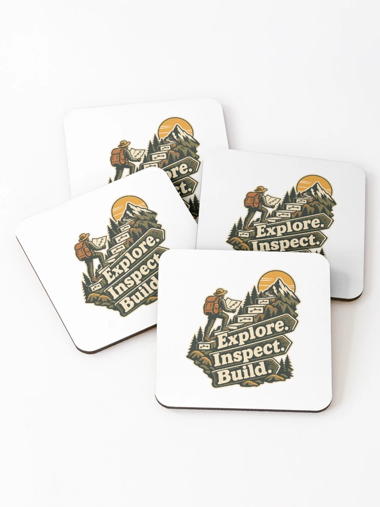 Thumbnail 1 of 5, Coasters (Set of 4), Explore Inspect Build Repository Expedition Graphic designed and sold by ThreadQuirk.