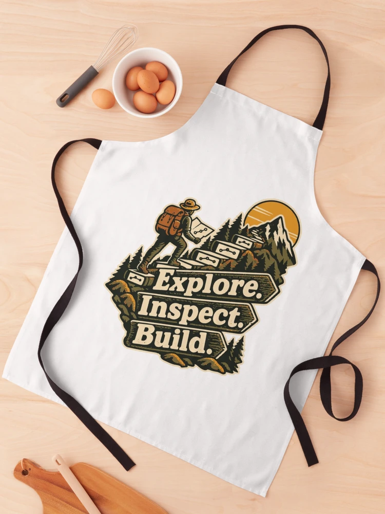 Thumbnail 1 of 6, Apron, Explore Inspect Build Repository Expedition Graphic designed and sold by ThreadQuirk.