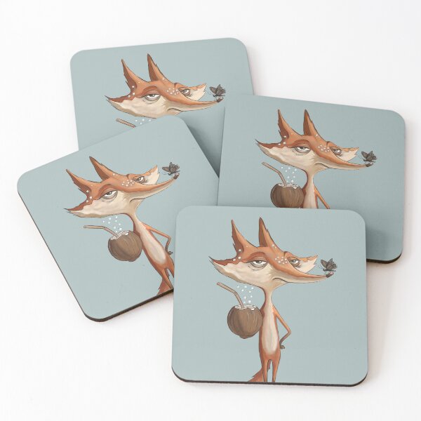 Item preview, Chill Fox with Coconut Drink & Butterfly | Funny Cute Animal Illustration designed and sold by jassoart.