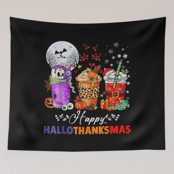 Item preview, Happy Hallothanksmas Wine Halloween Thanksgiving Christmas designed and sold by Altenpendinton.