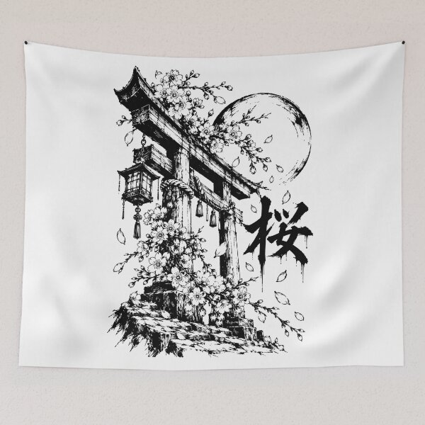 Item preview, Ink Torii Under the Sakura Moon designed and sold by bapupa.