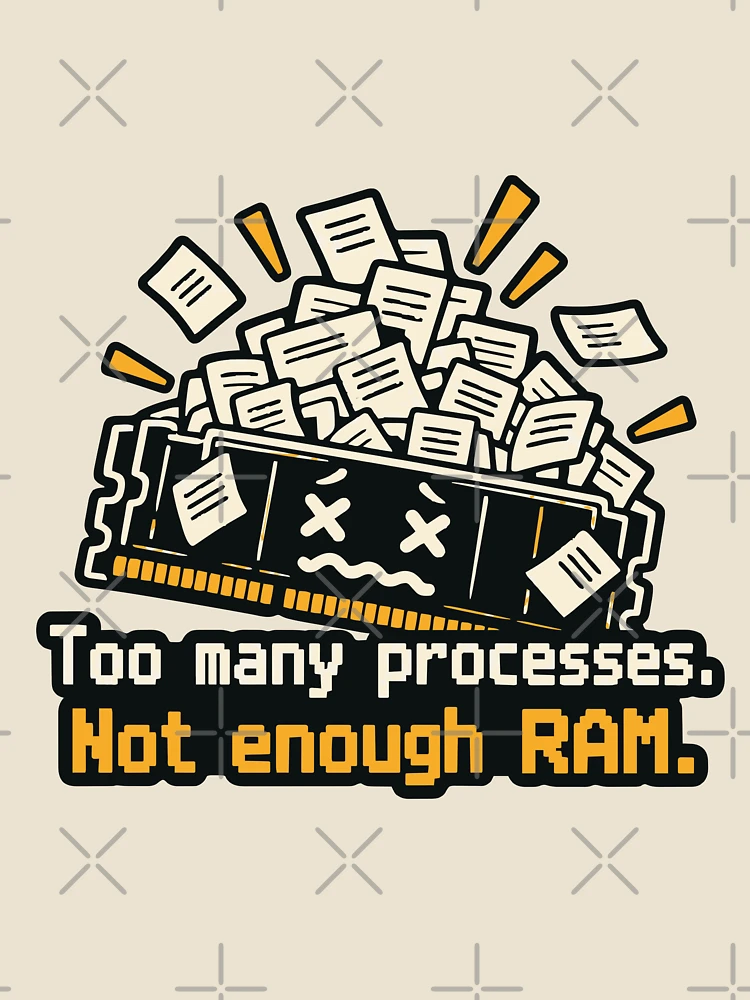 Thumbnail 4 of 4, Relaxed T-Shirt, Too Many Processes Not Enough RAM Developer Humor designed and sold by ThreadQuirk.