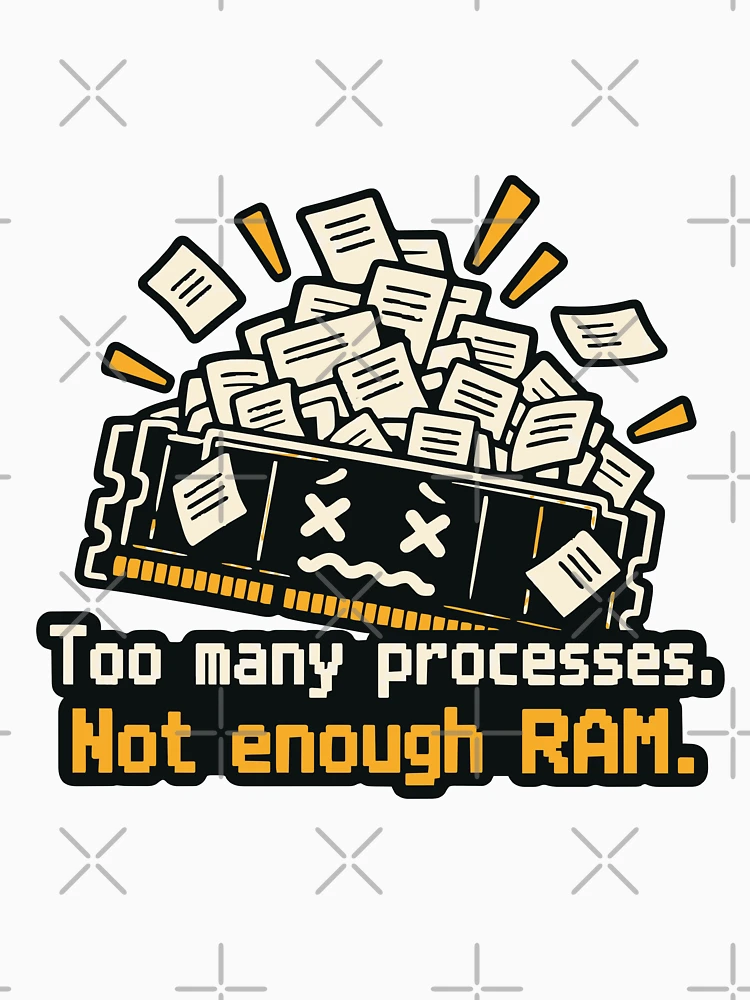 Thumbnail 4 of 4, V-Neck T-Shirt, Too Many Processes Not Enough RAM Developer Humor designed and sold by ThreadQuirk.