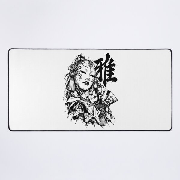 Item preview, Monochrome Japanese Noh Mask and Calligraphy designed and sold by bapupa.