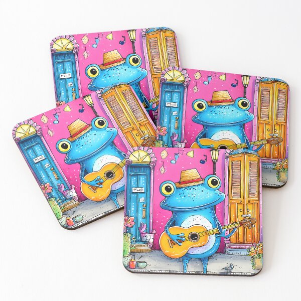 Item preview, Blue Frog with Guitar in Colorful Street Scene designed and sold by Artessie.