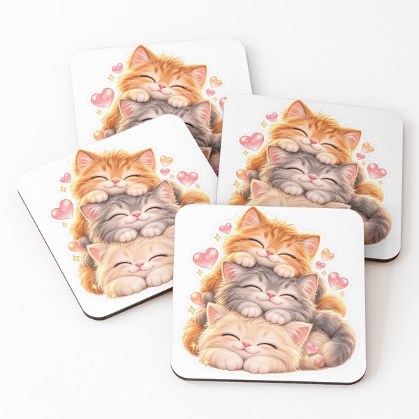 Item preview, Cute Cuddling Kittens Sticker – Fluffy Cats & Sparkling Hearts designed and sold by CoquetteLunaCo.