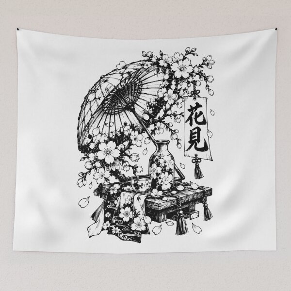 Item preview, Monochrome Japanese Hanami Festival Ink Still Life designed and sold by bapupa.