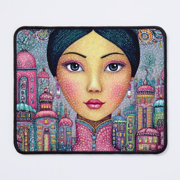 Item preview, Colorful Portrait of a Woman in Vibrant Cityscape designed and sold by Artessie.