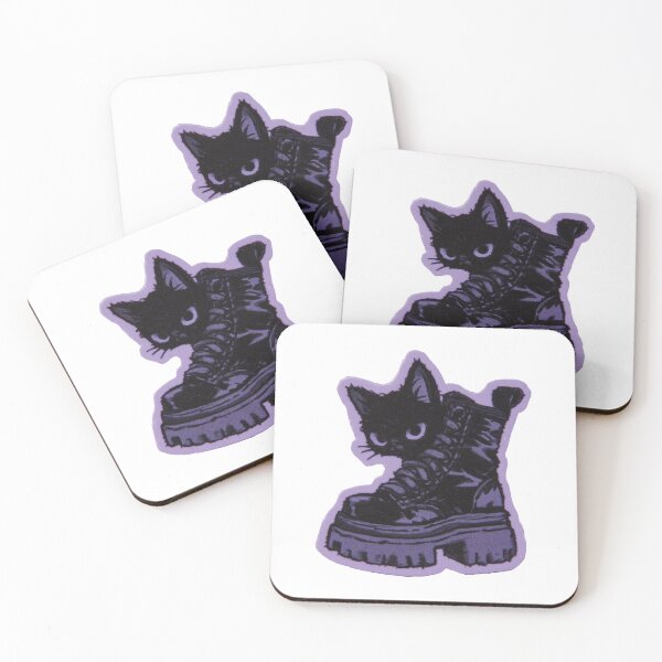 Item preview, Black Cat in Combat Boot – Purple Pastel Goth Sticke designed and sold by Audra-studio.