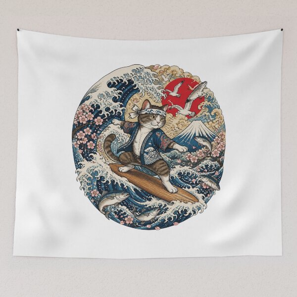 Item preview, Surfing Cat | Ukiyo-e Cat | Japanese Design designed and sold by JapanMemoir.