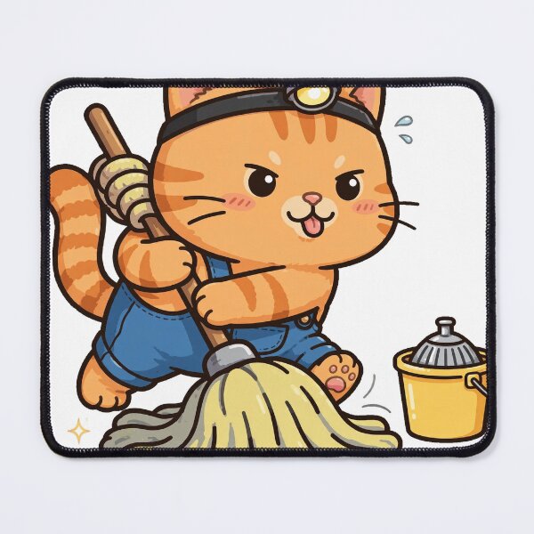 Item preview, Hardworking Janitor Cat Mop Bucket Shine designed and sold by Dlvznbm.