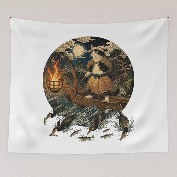 Item preview, Cormorant Fishing Cat | Ukiyo-e Cat | Japanese Design designed and sold by JapanMemoir.