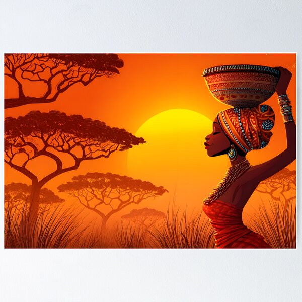 Item preview, Elegant Woman Balancing Bowl Against Sunset Glow designed and sold by Artessie.