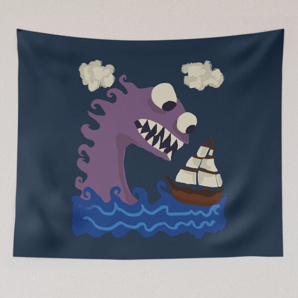Item preview, Sea Monster Looks at Ship designed and sold by wildjellybeans.